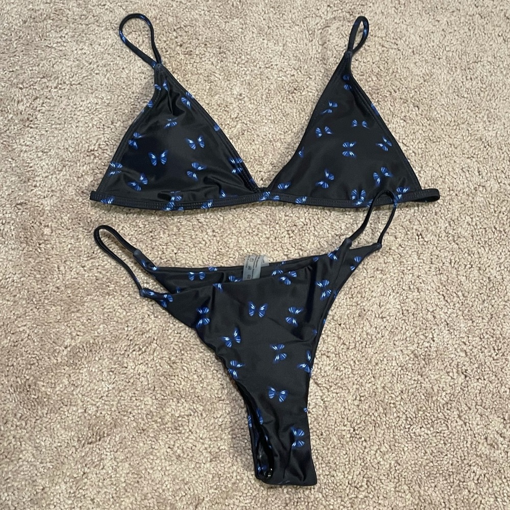 Blue and black butterfly bikini